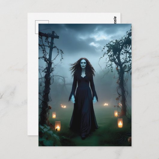 Magische, griezelige heks in een vervallen tuin briefkaart (Voorkant / Achterkant)