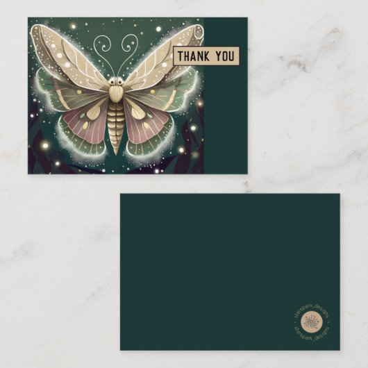 Magische Groene en Bruine Luna Moth Dank u Kaart Notitiekaartje (Voorkant / Achterkant)