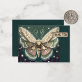 Magische Groene en Bruine Luna Moth Dank u Kaart Notitiekaartje (Voorkant / Achterkant in situ)