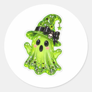 Magische Groene Slijm Geest met Heksenhoed Ronde Sticker