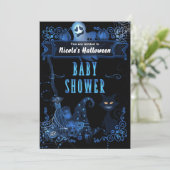 Magische Halloween Baby shower Cat Blue Glow Light Kaart (Staand voorkant)