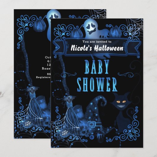 Magische Halloween Baby shower Cat Blue Glow Light Kaart (Voorkant / Achterkant)