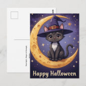 Magische Halloween Black Cat Witch Pet en maanlich Briefkaart (Voorkant / Achterkant)