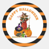 Magische Halloween Heks en Pompoenen Vakantie Ronde Sticker (Voorkant)