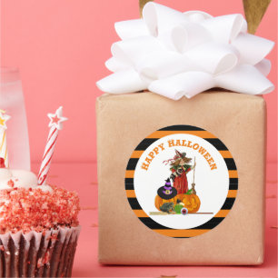 Magische Halloween Heks en Pompoenen Vakantie Ronde Sticker