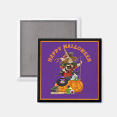 Magische Halloween met Heksenkatten Paarse Feestda Magneet (Voorkant / Achterkant)