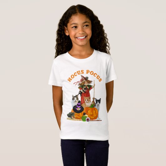Magische halloween met witch Cats en pompoen T-shirt (Voorkant volledig)
