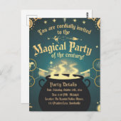 Magische Halloween Party Invitation Cauldron Desig Briefkaart (Voorkant / Achterkant)