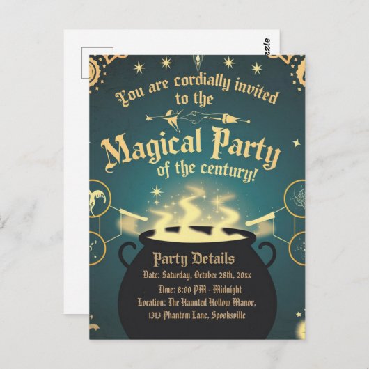 Magische Halloween Party Invitation Cauldron Desig Briefkaart (Voorkant / Achterkant)