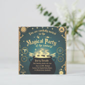 Magische Halloween Party Invitation Cauldron Desig Kaart (Staand voorkant)