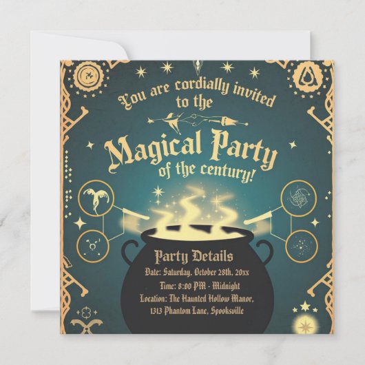 Magische Halloween Party Invitation Cauldron Desig Kaart (Voorkant)