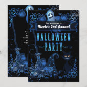 Magische halloween party zwarte kat blauwe gloed l kaart (Voorkant / Achterkant)