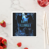 Magische halloween party zwarte kat blauwe gloed servetten (Insitu)