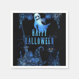 Magische halloween party zwarte kat blauwe gloed servetten