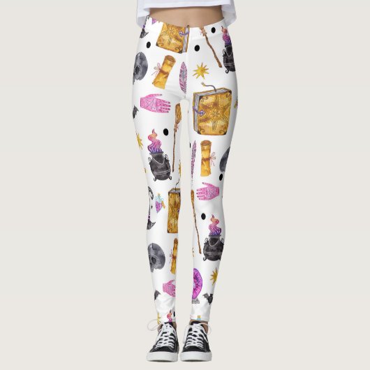 Magische Halloween Waterverf Magic Feestelijke Ple Leggings (Voorkant)