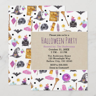 Magische Halloween-waterverf-whimsical feest Kaart