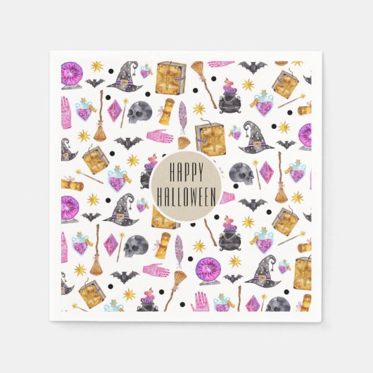Magische Halloween Waterverf Whimsical Kraft Party Servetten (Voorkant)