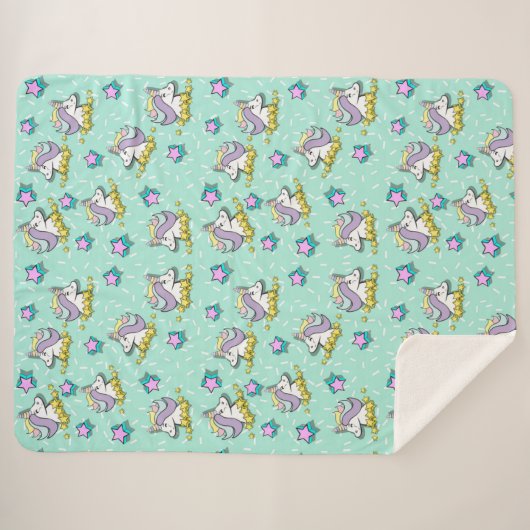 Magische Happy Unicorn en sterren Sherpa Deken (Voorkant (horizontaal))
