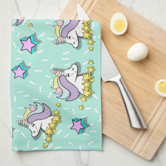 Magische Happy Unicorn en sterren Theedoek (Quarter Fold)