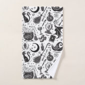 Magische heks grillige wiccan heidens zwart en wit bad handdoek (Handdoek)