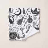 Magische heks grillige wiccan heidens zwart en wit bad handdoek (Wasdoekje)