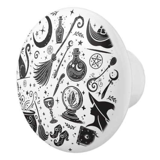 Magische heks grillige wiccan heidens zwart en wit keramische knop (Rechts)