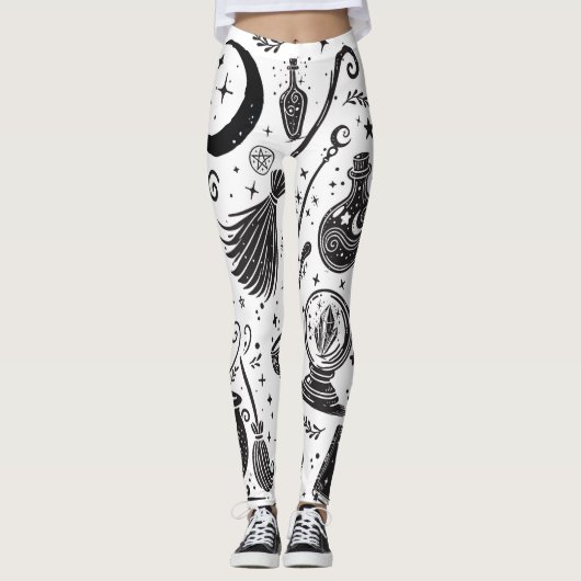Magische heks grillige wiccan heidens zwart en wit leggings (Voorkant)