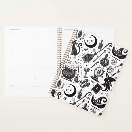 Magische heks grillige wiccan heidens zwart en wit planner (Display)