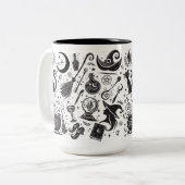 Magische heks grillige wiccan heidens zwart en wit tweekleurige koffiemok (Voorkant links)