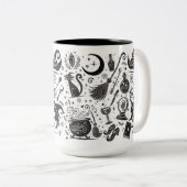 Magische heks grillige wiccan heidens zwart en wit tweekleurige koffiemok (Voorkant rechts)
