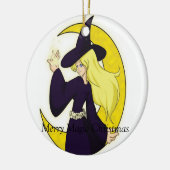 Magische heks, prettige kerst keramisch ornament (Links)