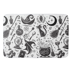 Magische Heks Whimsical Wicca Pagan Zwart & Wit Badmat
