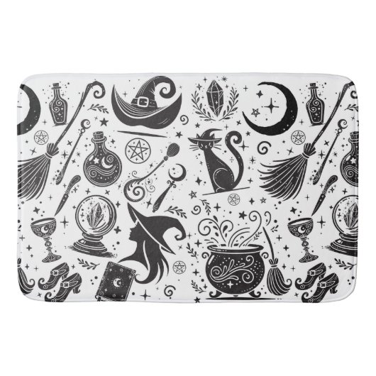 Magische Heks Whimsical Wicca Pagan Zwart & Wit Badmat (Voorkant)