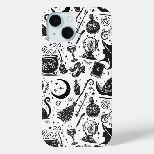 Magische Heks Whimsical Wicca Pagan Zwart & Wit Case-Mate iPhone Case (Achterkant)
