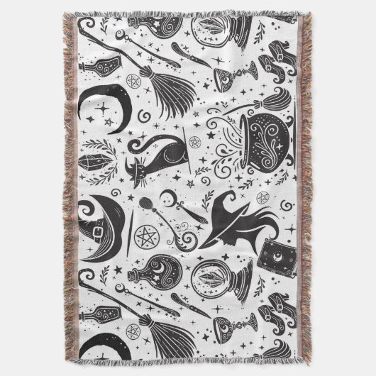 Magische Heks Whimsical Wicca Pagan Zwart & Wit Deken (Voorkant Verticaal)