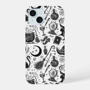 Magische Heks Whimsical Wicca Pagan Zwart & Wit iPhone 15 Case