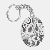Magische Heks Whimsical Wiccan Heidense Zwart Wit Sleutelhanger (Voorkant Links)