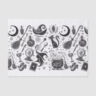 Magische Heks Whimsical Wiccan Heidense Zwart Wit Tissuepapier