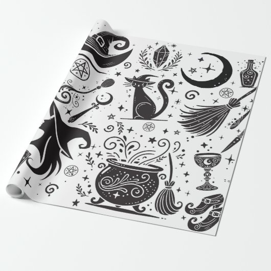 Magische Heks Whimsical Wiccan Pagan Feest Cadeaupapier (Uitgerold)