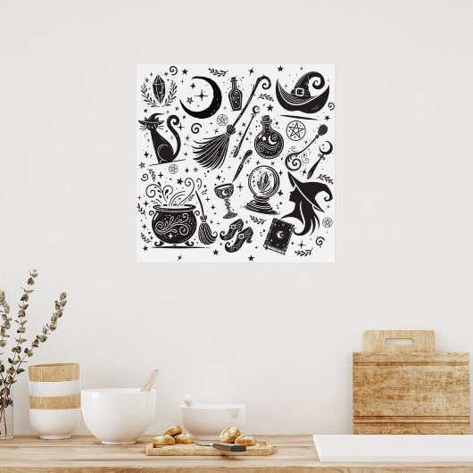 Magische heks Whimsical Wiccan Pagan Poster (Keuken)