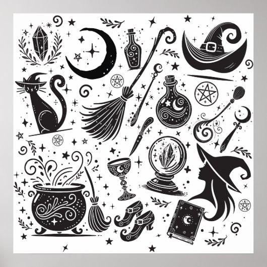 Magische heks Whimsical Wiccan Pagan Poster (Voorkant)