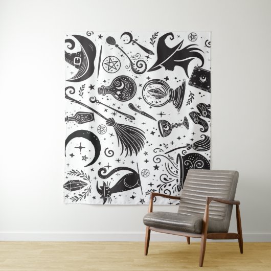 Magische heks Whimsical Wiccan Pagan Wandkleed (In situ)