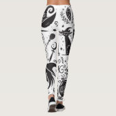 Magische Heks Whimsical Wiccan Pagan Zwart & Wit Leggings (Achterkant)