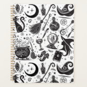 Magische Heks Whimsical Wiccan Pagan Zwart & Wit Planner (Voorkant)