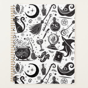 Magische Heks Whimsical Wiccan Pagan Zwart & Wit Planner