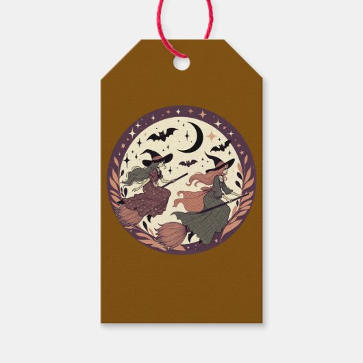 Magische heksenvlucht - Halloween Moonlight Scene Cadeaulabel (Voorkant)