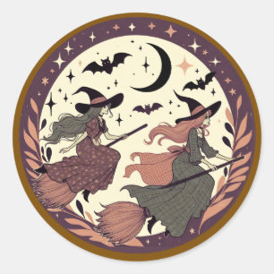 Magische heksenvlucht - Halloween Moonlight Scene Ronde Sticker