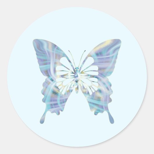 Magische Helderblauwe en Gele Lichte Vlinder Ronde Sticker (Voorkant)