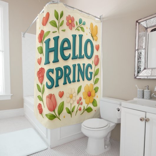 Magische Hello Spring citaat Douchegordijn (In situ)