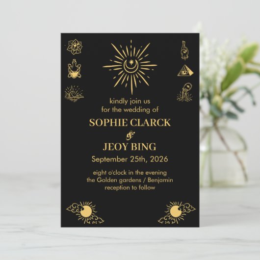 Magische hemelse Sterrennacht zwart bruiloft Kaart (Staand voorkant)